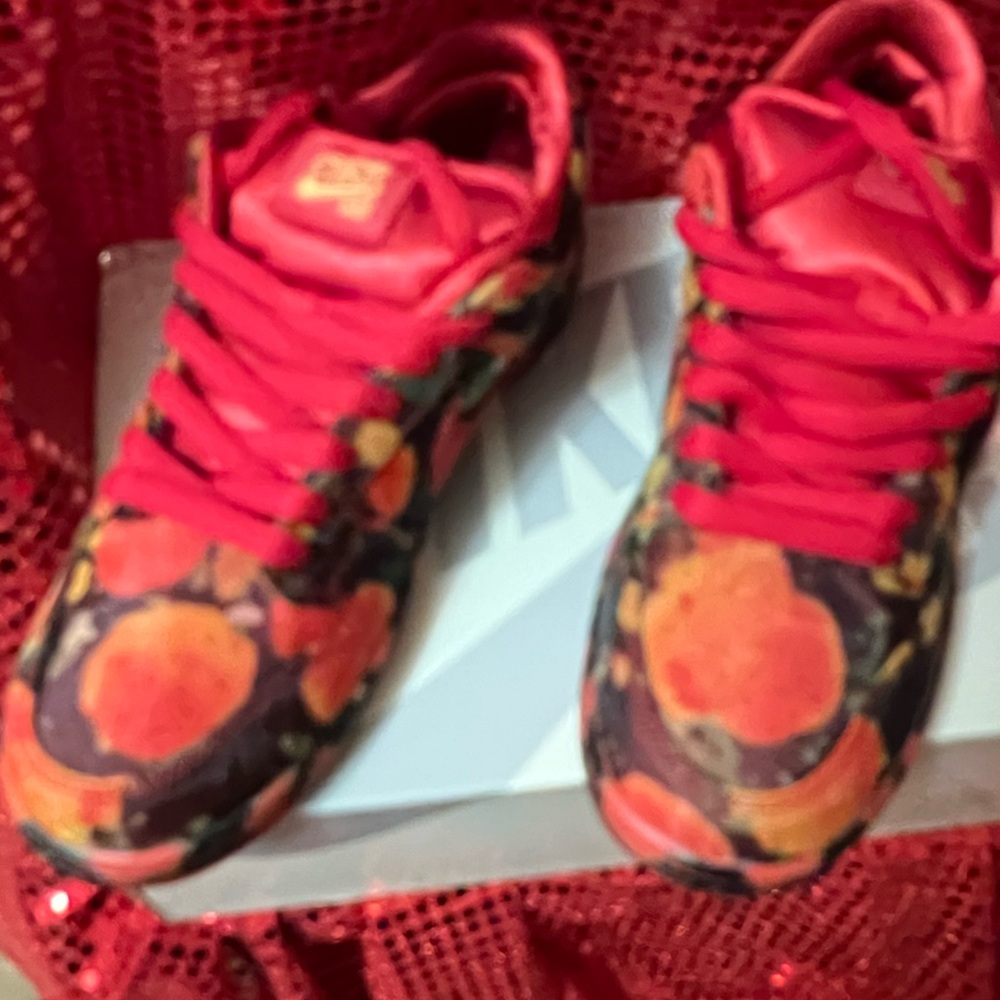 Nike Red and Black Floral Accent Sneakers